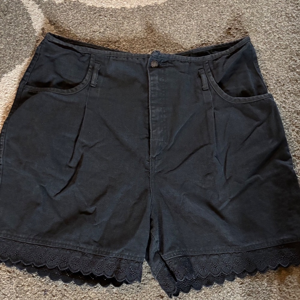 Jacque & Koko Black Cotton Eyelet Lace Trim Shorts High Waisted Plus